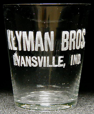 Klyman Bros, Evansville, IN.  shot glass