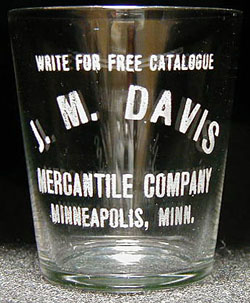 J M Davis Merchantile Co. shot glass, from Minneapolis, MN.