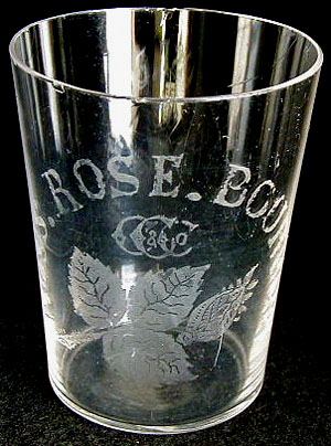 Very early acid-etched Moss Rose Bourbon shot glass